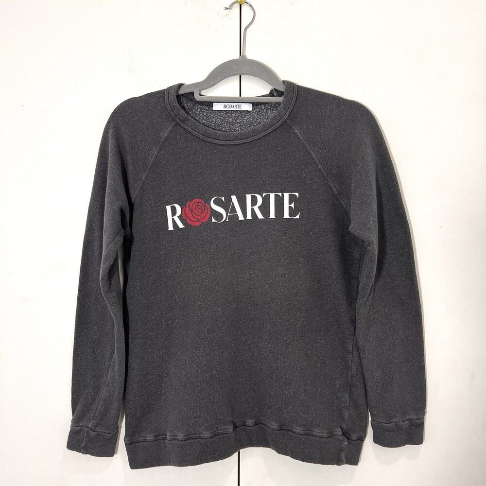 Rodarte Sweatshirt Women’s XS Gray‎ Distressed Rose Long Sleeve Pullover